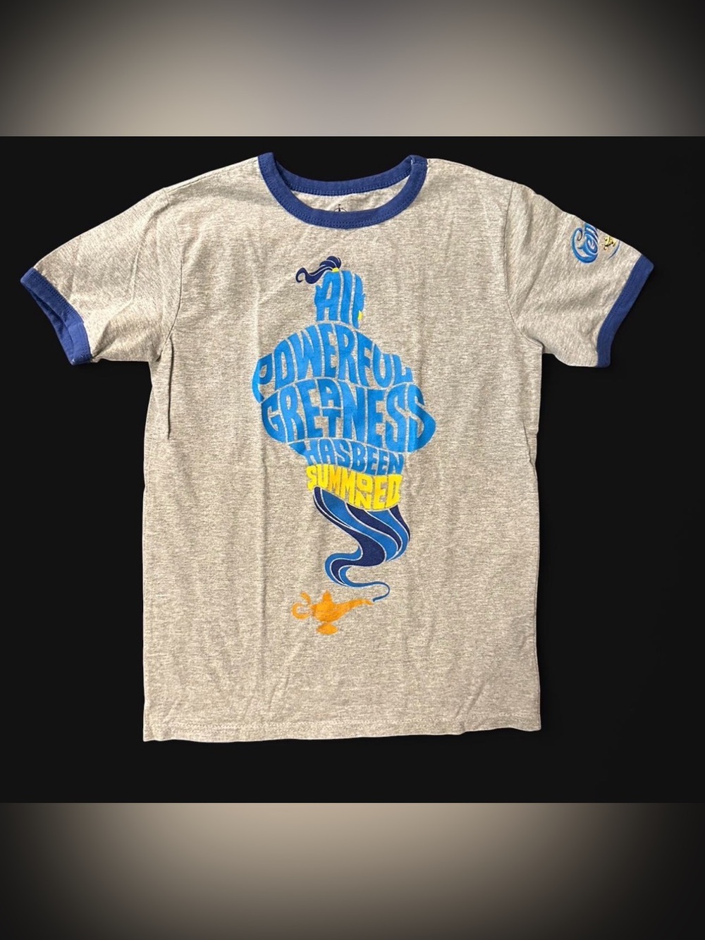 Disney Gray Tee with Blue and Yellow Genie Graphic